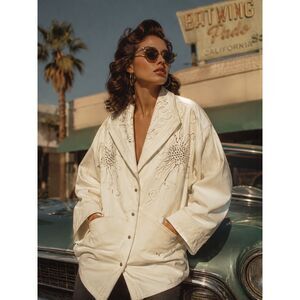 Cream Embroidered Snap-Front Women's Jacket Vintage Pado California Medium